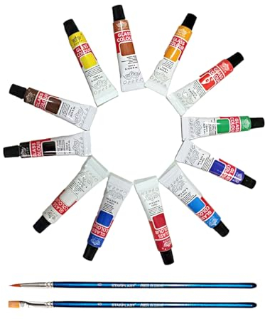 Pintura para Cristal y Vidrio 12 Colores + 1 Pincel, Pinturas para Pintar Cristales, Vasos, Copas, Ventanas, Pintura de Vidrio para Manualidades y Arte, Regalo de Manualidades, (Pintura Cristal)
