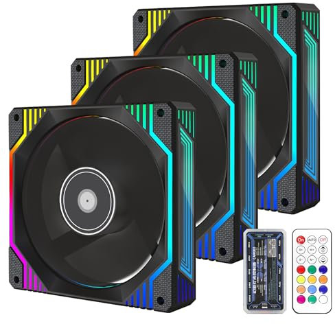 PANO-MOUNTS 120mm 6-Pin Infinity Mirror RGB Computer PC Case Fans with 6-Pin Fan Hub and Adjustable Color Controlled by Remote 3-Pack Black