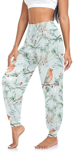 CHIFIGNO Damen Sweatpants Athletic Jogger Hohe Taille Harem Yoga Hose Bequeme Loungehose, Zwei Vögel sitzen auf Ästen, S