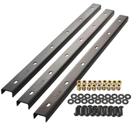 SOTECH Gratleisten 3 Stück U-Form Rohstahl Industrial Look 80 x 4 x 2 cm für Tischplatten/mit Befestigungsschrauben und Einschraubmuffen Verstärkungsprofil, Querstrebe, U-Profil, Aussteifungsprofil