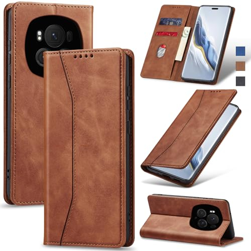 Jasonyu Coque pour Honor Magic 6 Pro,Housse Etui en Cuir PU Portefeuille [Antichoc] [Magnétique] [Porte Cartes] [Stand Fonction] Flip Coque (Brun)