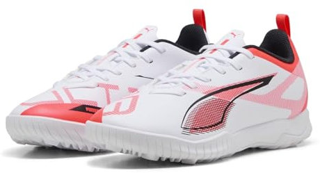 PUMA Ultra 5 Play TT JR Soccer Shoe, White Black-Glowing RED, 4 UK