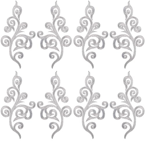 GORGECRAFT 5 Paar Blumen-Stickerei-Applikation Metallisch Blumenmuster Ethno-Stil Zum Aufnähen Und Aufbügeln Kranz Aufnäher Florale Bestickte Applikationen DIY-Näharbeiten Kleidungsdekoration Silber