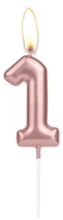 Sparkling Light Rose Gold 1st Birthday Number Candle, Rose Gold Number 1 Cake Candle, Birthday Cake Topper Cupcake Girl Boy, Wedding Anniversary Decoration