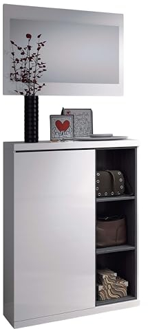 Miroytengo Mueble Zapatero Recibidor con Espejo Armario Entrada Hogar Color Blanco Brillo 79 cm