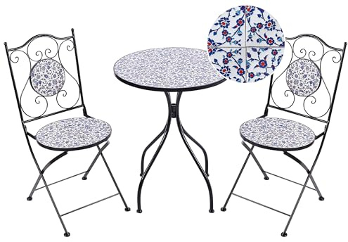 Beliani Outdoor Ceramic and Metal Garden Bistro Set Table and Chairs for 2 People Black, CAMPRENA