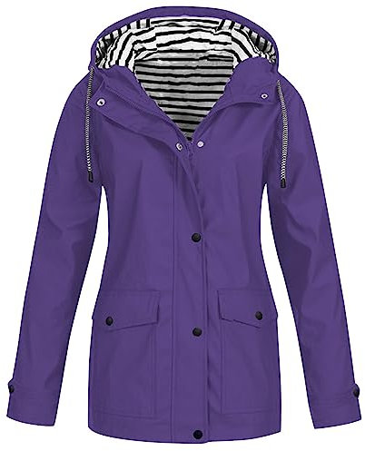 Prime Veste Imperméable Femme Capuche Manteau de Pluie Grande Taille Vêtements Imperméables Parka Softshell Blousons (1A-Violet, XL)