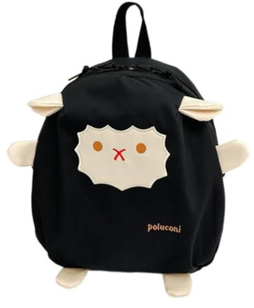 Ddujbtp Schöner Rucksack für Mädchen, Studenten, Schultasche, Kind, Umhängetasche, kleiner Reiserucksack, Kinder, niedlicher Cartoon-Schaf-Rucksack, Schwarz