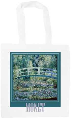 Purely Home Monet Water Lily Pond Tote Bag - Waterscape Famous Artwork Accessory Gifts - White Shopping Bag Present for Her