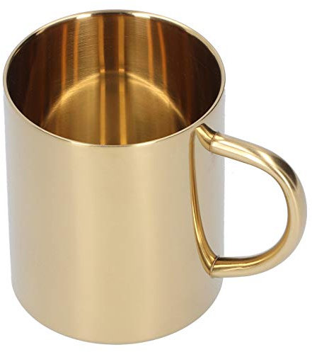 aqxreight TAZZA D'ACQUA PER TÈ E CAFFÈ A DOPPIO STRATO IN ACCIAIO INOSSIDABILE CON MANICO 400ML PER UFFICIO A CASA (D'oro)