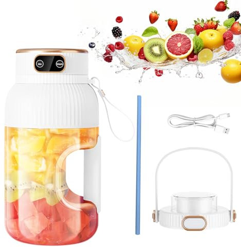Mesen 3 in 1 Portable Juicer Blender 40.6oz Juicer Machine Rechargeable with 10 Blades, Multifunctional Portable Juicer Cup with Digital Display, Juice Cup Blender for Travel, Sports (White)