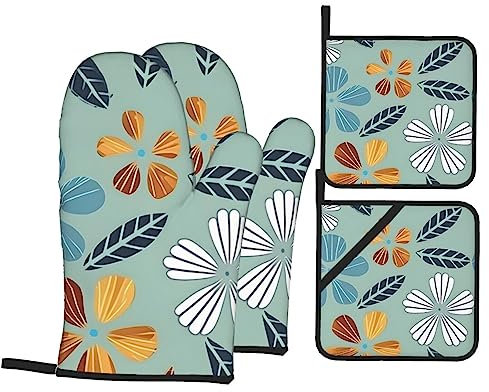 Juego de guantes de horno y soportes para ollas de color claro para máxima seguridad y comodidad en la cocina, 4 juegos