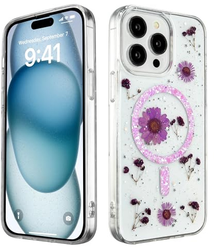 PIXFAB Case for iPhone 16, Glitter Bling Diamond Back Phone Cover [Compatible with MagSafe] Wireless Charging, [Slim Fit] Military-Grade Protection [Anti-Scratch] - Purple