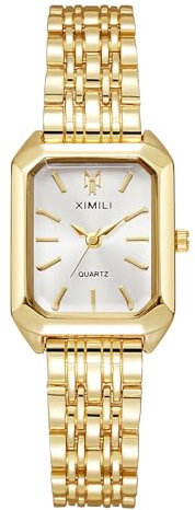 OFFCUP Damenuhr Rechteckige, Damen Analog Quarz Uhr mit Edelstahl Armband, Uhren Damen Klein Einfache Vintage Klassische Armbanduhr Lässig Quarzuhr Kleideruhr, 3 Zeiger -Weiß
