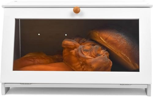 Maison Des Cadeaux White Bamboo Wood Single Layer Bread Bin Food Storage Countertop Top Shelf