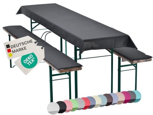 NYVI Bierbankauflagen Set NYVIGala 240x70 cm Anthrazit - 1x Tischdecke für 220x50 cm Biertische & 2X Gepolsterte Auflage für 220x25 cm Bierbänke - Sitzauflage für Bierzeltgarnitur