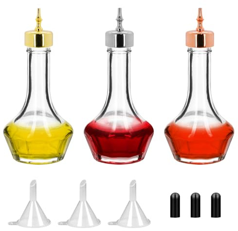 eispap 3 bottiglie di vetro per bitter, 50 ml, strumento decorativo professionale da bar per cocktail, ideale per baristi, casa, bar, ristorante, con tappo in lega