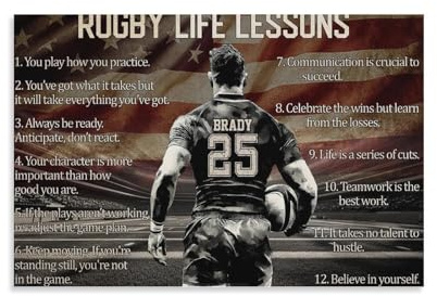 WLQZFRWV American Rugby Life Lessons Personalisiertes Rugby-Poster, Leinwandposter, Schlafzimmer, Dekoration, Landschaft, Büro, Raumdekoration, Geschenk, 30 x 45 cm
