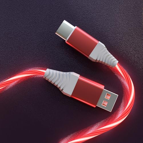 Câble de charge USB de type C 3 A avec éclairage LED - Cordon de charge rapide - Compatible avec iPhone 16 et 15 Series et Samsung Galaxy S20/S10/S9/S8, LG V40/V30, 1 m - Rouge