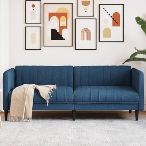 Gecheer Sofa 2-Sitzer Polstersofa Schlafsofa Bettsofa Schlafcouch Bettcouch Stoffsofa für Wohnzimmer/Schlafzimmer/Büro Blau Stoff