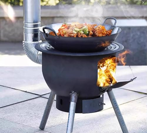 Multifunktionaler großer, tragbarer Holzkohlegrill, robuster Holzofen mit Grillrost (43,2 cm), Camping-Raketenofen für Outdoor/Hinterhof, Off-Grid-Wohnbedarf, Größe XL: 53,3 cm