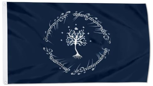 Bandiera degli anelli con albero di Gondor, bandiera bianca con meme di Gondor Moria con temi di destra, 9 x 1,5 m, colore: blu