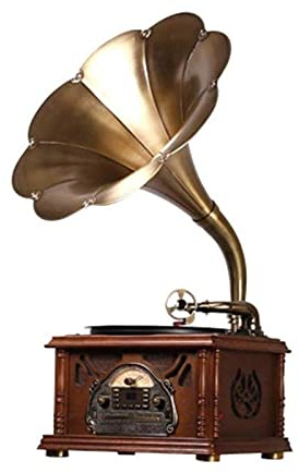 Gramophone, Turntable Record Player 3 Speeds with Subwoofer Speaker Portable Version Gramophone Big Horn Gramophone kxtmm