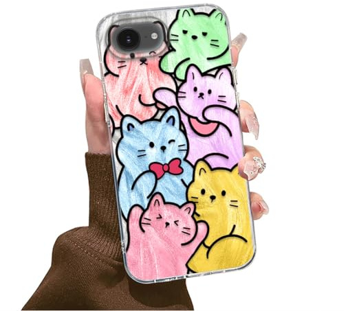 Tedyhulle Hülle für iPhone 16e 6,1 Handyhülle, Bunt Katze Ästhetik Muster Nette Design, Dünne Weich TPU Silikon Cover Schutzhülle Stoßfest Süßes Motiv Geschenk Hülle für Frauen Mädchen