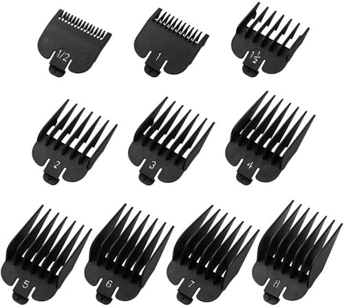 Klipperschutz-Set, kompatibel mit den meisten Wahl-Klippern, Ersatz für Klipperführungen – 1/16„ bis 1“, 10-teiliges Set, Farbe: Schwarz