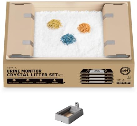 PETKIT Kristall Katzenstreu Set, pH-Farberkennung,Geruchsstark, Ohne Schaufeln, Einweg-Schale,Für PETKIT Purobot Crystal Duo,4er-Pack