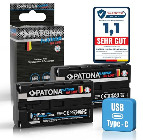 PATONA 2X USB-C Platinum Akku Ersatz für Sony NP-F550 F730 F750 F930 F950 | Ersatzakku für Camcorder, LED Indikatoren, Beleuchtung, Videoleuchte, Kamera Monitore & Field-Recorder