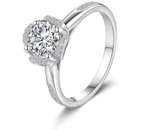 Skcess 14K Weißgold Promise Ring, Verlobungsring 6.5mm Moissanit Weiß 1ct Größe 47 (15.0)