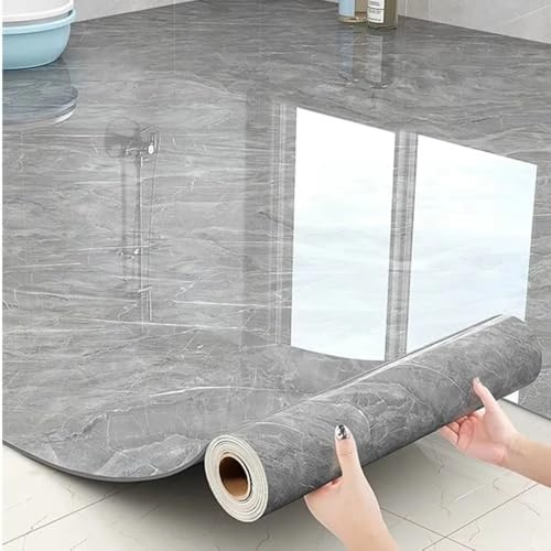 QCHAOLI Bodenfliesen aus Marmorimitat, Vinylböden, Selbstklebende Bodendielen, abziehen und aufkleben, wasserdicht,geeignet for Küche, Badezimmer, Schlafzimmer, Wohnzimmer, Esszimmer(Grey,40cm*5m)
