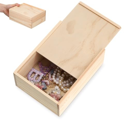 STOBAZA Holzbox mit Schiebedeckel, Unbehandelte Aufbewahrungsbox aus Naturholz, Ideal für Erinnerungsstücke, Schmuck, Karten, Diy-projekte, Kunsthandwerk, Hobbys, Aufbewahrung zu Hause,