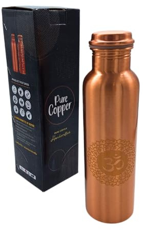 AB India Crafts Bouteille en cuivre 900 ml – Symbole Om Aum – Bouteille en cuivre de qualité supérieure 99,9 % pur – Bouteille d'eau de yoga et de méditation – Bouteille d'eau ayurvédique – Fabriquée
