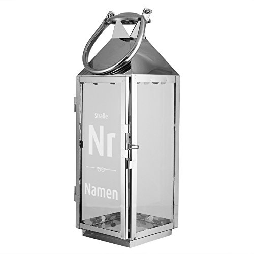Herz & Heim® XXL Laterne mit Gravur des Namens, Straße und Hausnummer