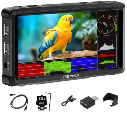 FEELWORLD FW568 PRO 6 pollici 1200 cd/m² fotocamera DSLR Monitor 4K HDMI | 60HZ monitor da campo per fotocamera HDR 1920 x 1080 IPS Waveform 3D LUTs Video Peaking Focus Monitor fotocamera tipo C