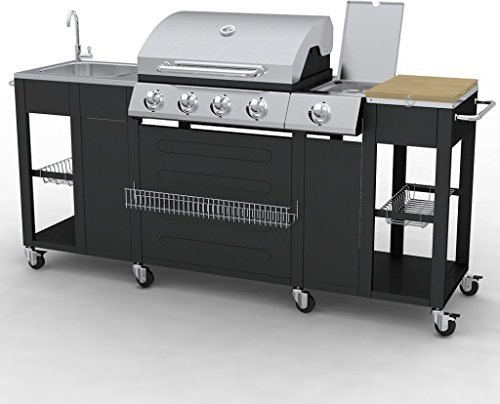 Festnight G-BBQ KIT BBQ Gasgrill Barbecue-Grill Grillwagen Edelstahl/Stahl Gas-Grill 204 x 59 x 112 cm