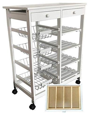 Mueble Gestion VERDULERO FRUTERO Doble 4 CESTAS 4 BALDAS Y 2 CAJONES Color Blanco(1 Cubertero Incluido)