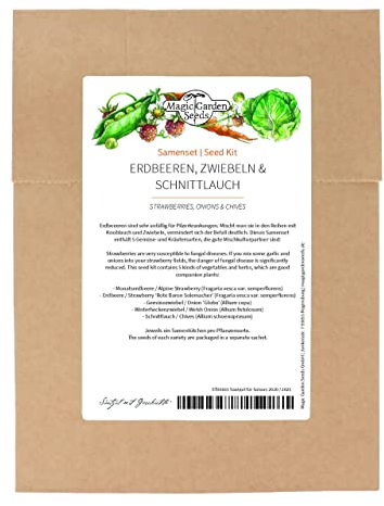 Fragole, cipolle ed erba cipollina - Set di semi con 5 piante adatte alla coltivazione mista