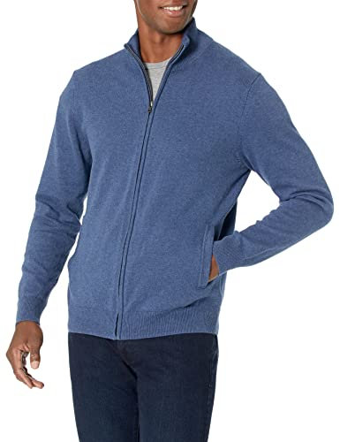 Amazon Essentials Men's Full-Zip Cotton Jumper, Blue Heather, XL