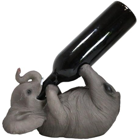Ebros Kitchen Decor Playful Safari Elephant Wine Bottle Holder Figurine Animal Savanna Oil Wine Valet Storage with Pachyderm Elephant Theme