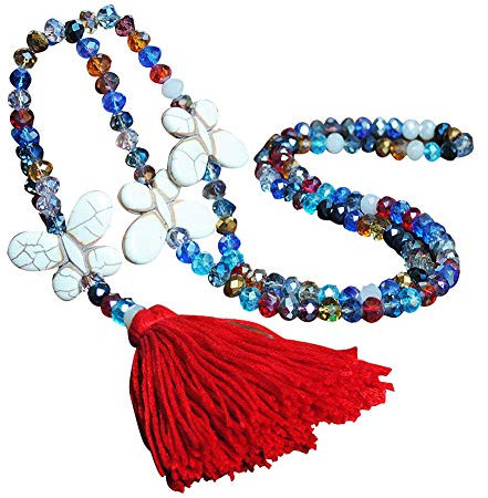 Amorar Elegant Pullover Kette Halsschmuck Böhmen Halskett Bunt Kristall Bead Schnur Kette Lange Damen-Halskette Mit Quaste Anhänger Lange Sweater Kette Halsschmuck für Frauen