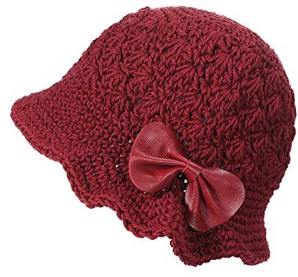 ZLYC Damen Winter Fischerhüte Handgemachte Strick Cloche Hüte Baumwolle Bowler Hut (Bogen Burgund),Einheitsgröße