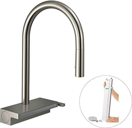 Hansgrohe Aquno Select M81 Grifo monomando de cocina 170, ducha extraíble, 3 tipos de chorro, sBox, acabado de acero inoxidable, 73831800