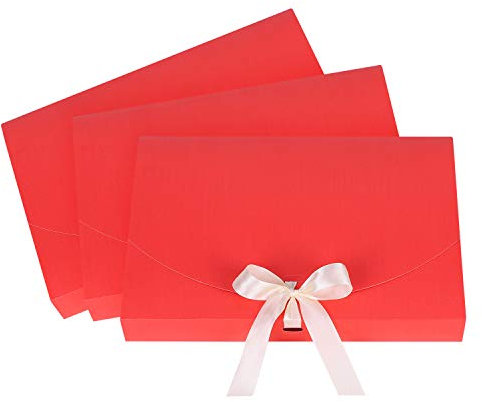 10pcs Rectangle Presents Gift Boxes Cardboard Treat Gift Boxes with Lid & Ribbon Bow,26x17.5x3cm Textured Boxes for Bracelet,Necklace,Shirt,Lingerie,Birthday, Anniversary and Special Occasion Gifts