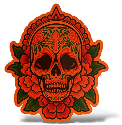 ERREINGE Sticker Sticker in Neon-Orange, 15 cm – Totenkopf Heilige Muerte Skull – Aufkleber Wandaufkleber Vinyl Laptop Auto Motorrad Helm Wohnmobil