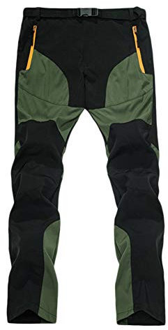 Homme Pantalon Softshell Doublé Polaire Coupe-Vent Imperméable Outdoor Sport Camping Randonnée Trekking Pantalon Thermique d'hiver Pantalon de Montagne Neige Escalade,Vert,M