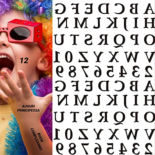 MGKolbe® 1 PCS TATUAGGI TEMPORANEI ADULTI UOMO DONNA TATUAGGIO BAMBINI TATOO FINTI SCRITTE ADESIVI LETTERE NUMERI DELL ALFABETO STICKERS ADESIVI UNGHIE GADGET REGALINI FINE FESTA COMPLEANNO BAMBINE