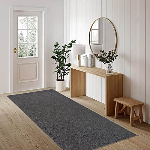 Fashion4Home Teppich Wohnzimmer – Einfarbig, Uni Teppich fürs Kinderzimmer, Schlafzimmer, Arbeitszimmer, Büro, Flur und Küche - Kurzflor, Grau, Größe: 80x250 cm